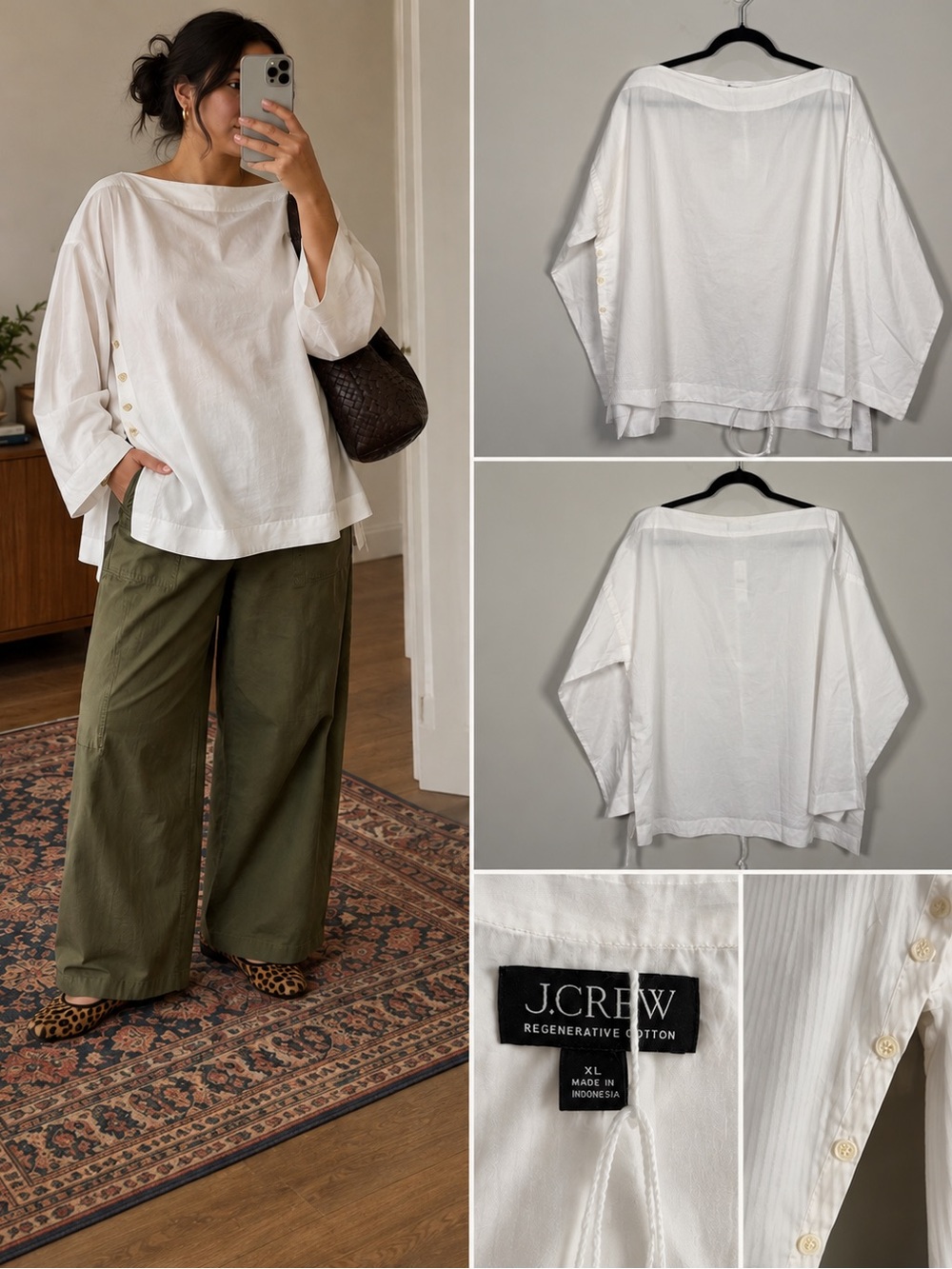 J.Crew Regenerative Cotton White Oversized Boatneck Top XL NWT